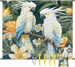 Beach Blanket, Animal Bird Sandproof Beach Mat, Waterproof Quick Drying Sand Free Mat with 4 x Ground Spikes for Outdoor Travel Camping Hiking, Palm Leaves 68 x 59 in