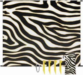 Beach Blanket, Animal Print Sandproof Beach Mat, Waterproof Quick Drying Sand Free Mat with 4 x Ground Spikes for Outdoor Travel Camping Hiking, Zebra Stripes 68 x 59 in