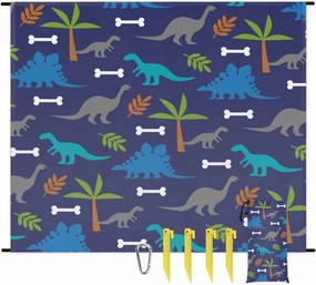 Beach Blanket, Animals Sandproof Beach Mat, Waterproof Quick Drying Sand Free Mat with 4 x Ground Spikes for Outdoor Travel Camping Hiking, Dinosaurs 68 x 59 in