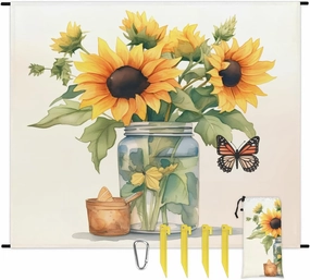 Beach Blanket, Autumn Sunflower Butterfly Sandproof Beach Mat, Waterproof Quick Drying Sand Free Mat with 4 x Ground Spikes for Outdoor Travel Camping Hiking, Rustic Floral 68 x 59 in