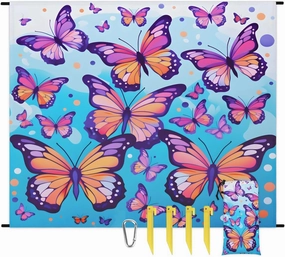 Beach Blanket, Butterfly Pattern Sandproof Beach Mat, Waterproof Quick Drying Sand Free Mat with 4 x Ground Spikes for Outdoor Travel Camping Hiking, Butterfly 68 x 59 in