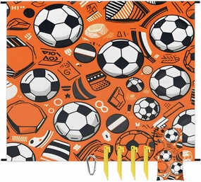 Beach Blanket, Football Sandproof Beach Mat, Waterproof Quick Drying Sand Free Mat with 4 x Ground Spikes for Outdoor Travel Camping Hiking, Soccer Sport 68 x 59 in
