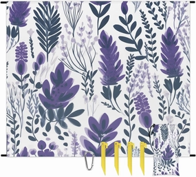 Beach Blanket, Lavender Flowers Sandproof Beach Mat, Waterproof Quick Drying Sand Free Mat with 4 x Ground Spikes for Outdoor Travel Camping Hiking, Wildflowers 68 x 59 in