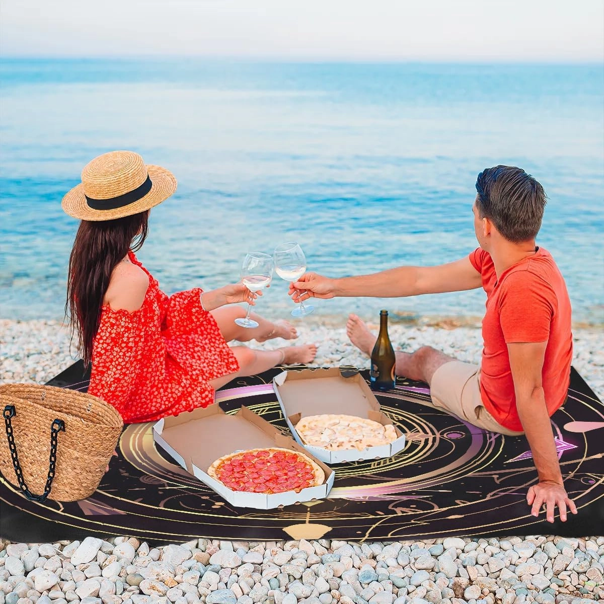 Beach Blanket, Magic Sandproof Beach Mat, Waterproof Quick Drying Sand Free Mat with 4 x Ground Spikes for Outdoor Travel Camping Hiking, Boho 68 x 59 in