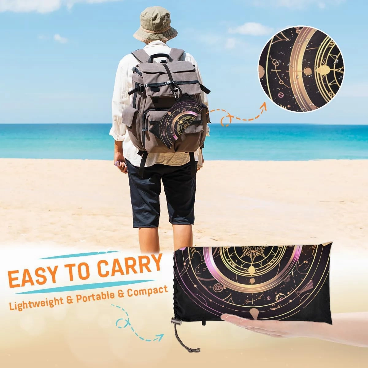 Beach Blanket, Magic Sandproof Beach Mat, Waterproof Quick Drying Sand Free Mat with 4 x Ground Spikes for Outdoor Travel Camping Hiking, Boho 68 x 59 in