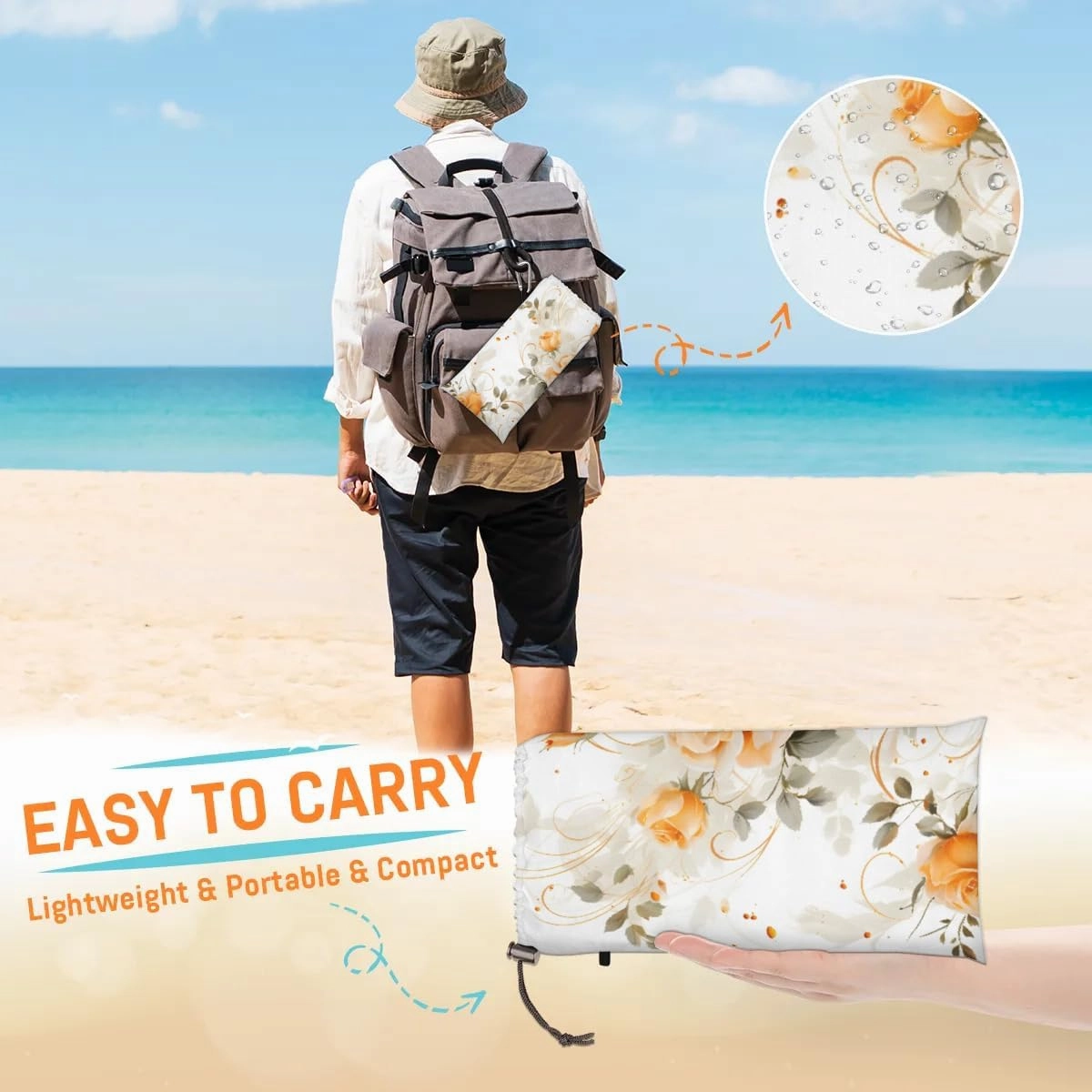 Beach Blanket, Roses Flower Sandproof Beach Mat, Waterproof Quick Drying Sand Free Mat with 4 x Ground Spikes for Outdoor Travel Camping Hiking, Watercolor Flower 68 x 59 in