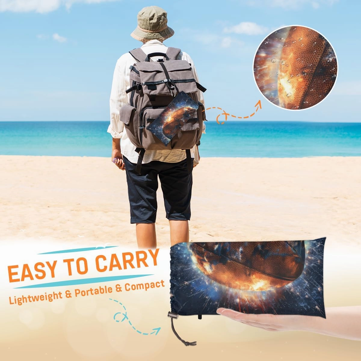 Beach Blanket, Rugby Football Sandproof Beach Mat, Waterproof Quick Drying Sand Free Mat with 4 x Ground Spikes for Outdoor Travel Camping Hiking, Sport Theme 68 x 59 in