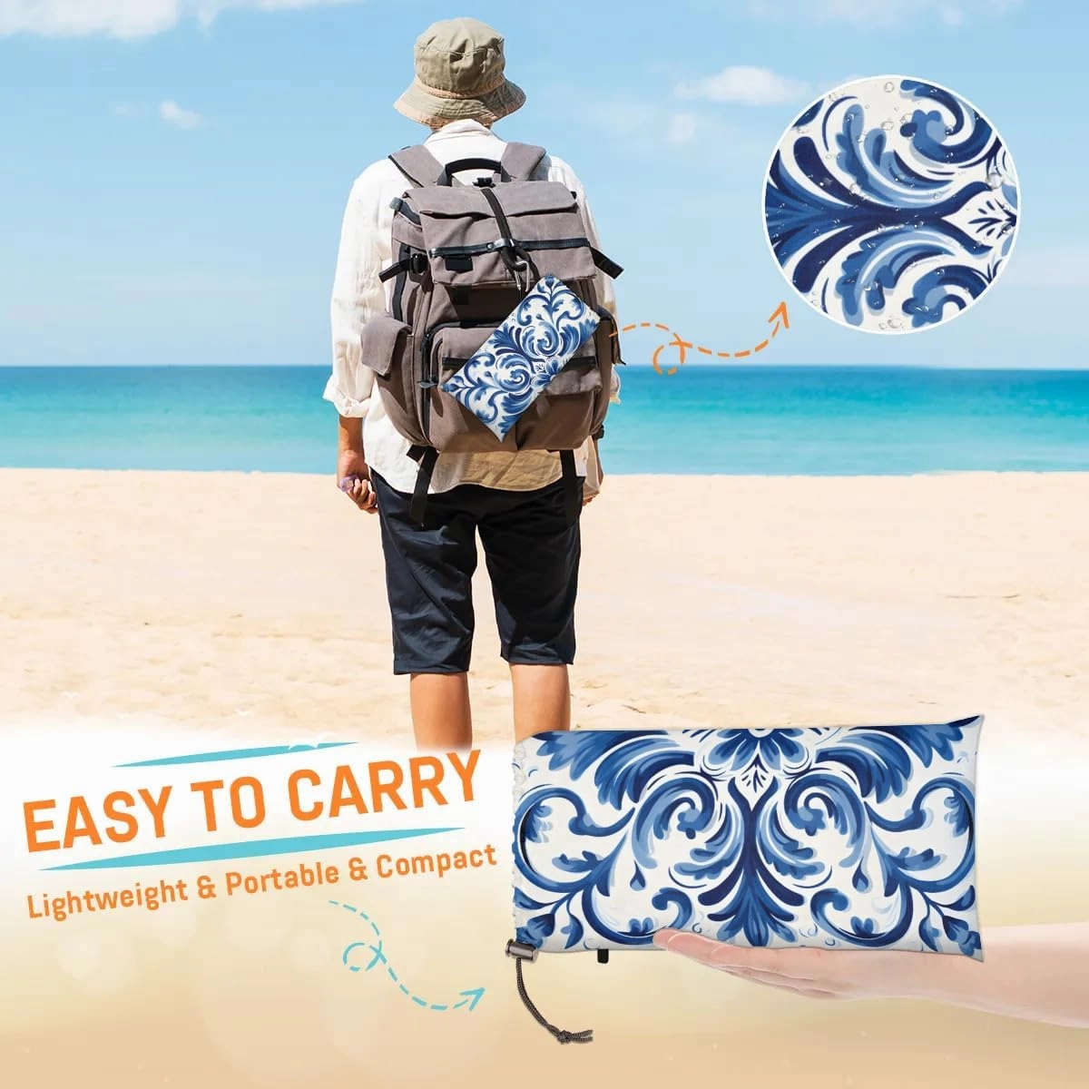 Beach Blanket, Southwestern Sandproof Beach Mat, Waterproof Quick Drying Sand Free Mat with 4 x Ground Spikes for Outdoor Travel Camping Hiking, Bohemian Floral 68 x 59 in
