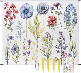 Beach Blanket, Spring Floral Sandproof Beach Mat, Waterproof Quick Drying Sand Free Mat with 4 x Ground Spikes for Outdoor Travel Camping Hiking, Watercolor Wild Flowers 68 x 59 in