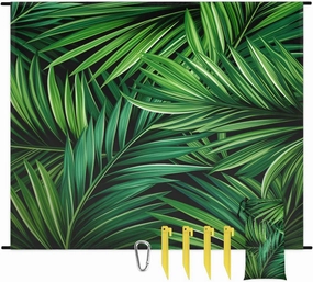 Beach Blanket, Summer Tropical Sandproof Beach Mat, Waterproof Quick Drying Sand Free Mat with 4 x Ground Spikes for Outdoor Travel Camping Hiking, Palm Leaves 68 x 59 in
