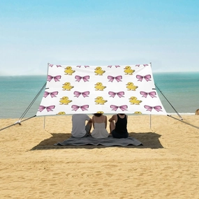 Beach Shade Tent with UPF50  UV Protection,Cute Ducklings and Pink Bows Lightweight Camping Sun Shelter for Outdoor,Camping Trips, Fishing, Backyard,Picnics,Easy Set Up and Carry 9x10.5 FT