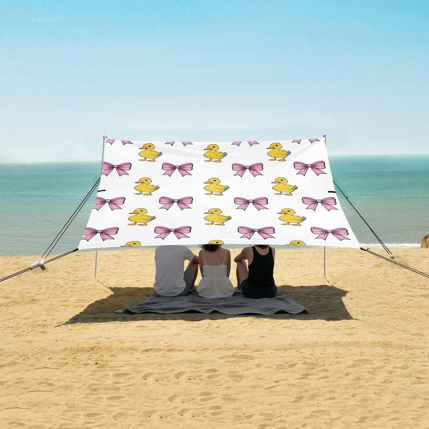 Beach Shade Tent with UPF50  UV Protection,Cute Ducklings and Pink Bows Lightweight Camping Sun Shelter for Outdoor,Camping Trips, Fishing, Backyard,Picnics,Easy Set Up and Carry 9x10.5 FT