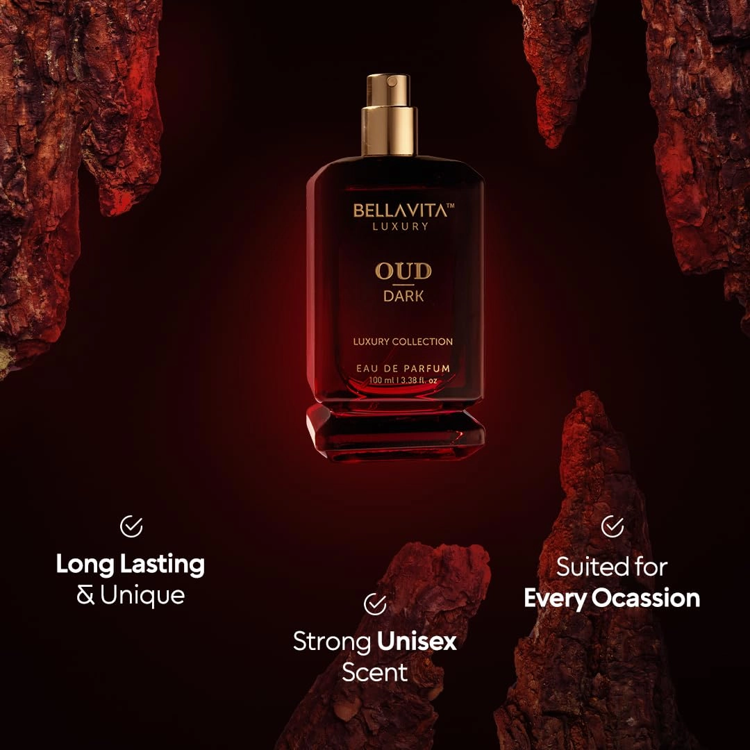 BellaVita Luxury OUD Dark Eau De Parfum (100ml) Unisex | Intense Arabian Perfume | Infused with Citrus, Grapefruit, Floral, Vetiver, Orris, Musky OUD | Arabic Dark Oud Perfume for Women & Men