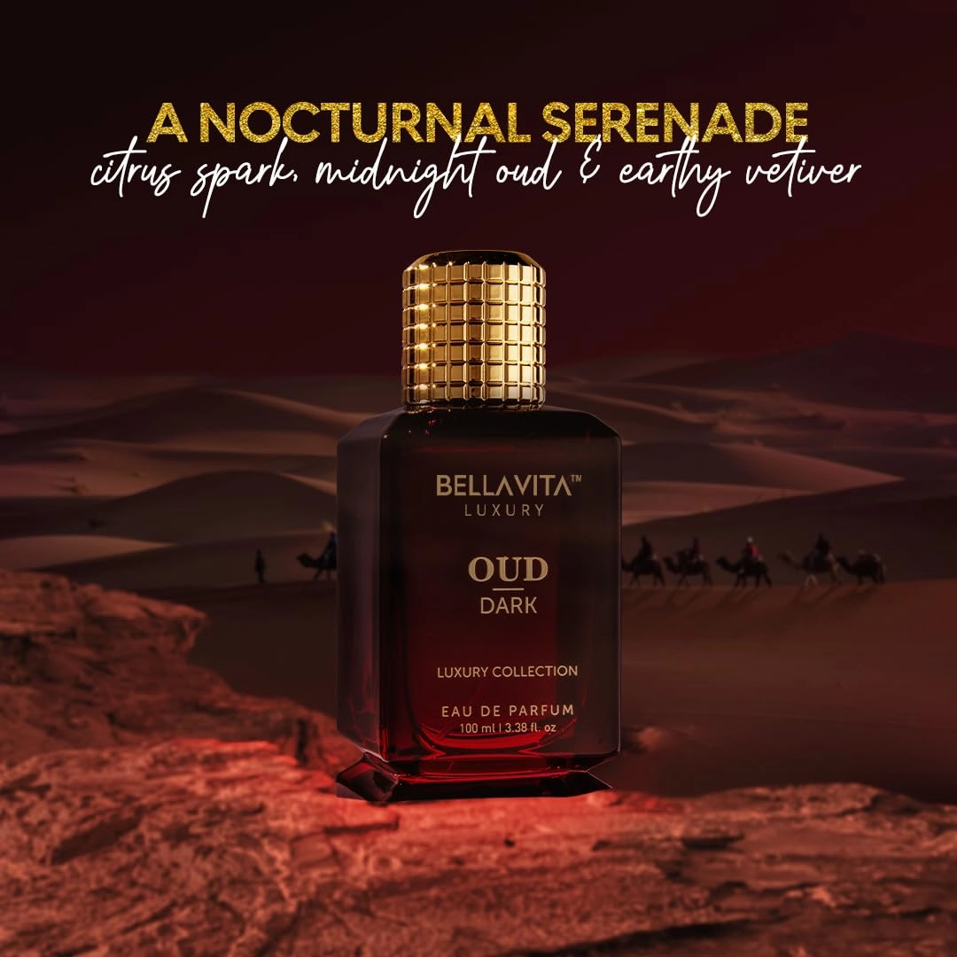 BellaVita Luxury OUD Dark Eau De Parfum (100ml) Unisex | Intense Arabian Perfume | Infused with Citrus, Grapefruit, Floral, Vetiver, Orris, Musky OUD | Arabic Dark Oud Perfume for Women & Men