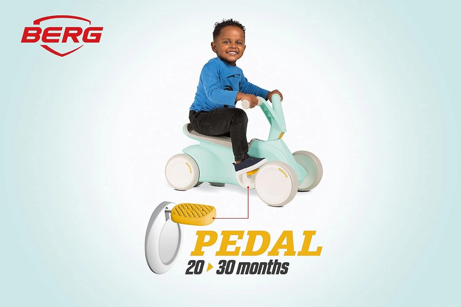 Berg GO² 2in1 Push Car Mint | Ride on with Integrated Folding Pedal System, from Baby Walker to Toddler Ride On Toys, Balance Bike and Pedal Gokart, First Birthday Gift, for Ages 10-30 Months