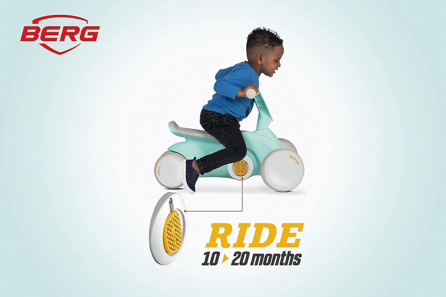 Berg GO² 2in1 Push Car Mint | Ride on with Integrated Folding Pedal System, from Baby Walker to Toddler Ride On Toys, Balance Bike and Pedal Gokart, First Birthday Gift, for Ages 10-30 Months