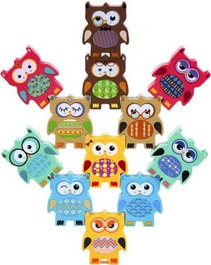 Berry President Stacking Toys, Owls Wooden Balancing & Building Blocks Acrobatics Set, Montessori Early Educational Game for Toddlers Boys & Girls (12 Pcs)
