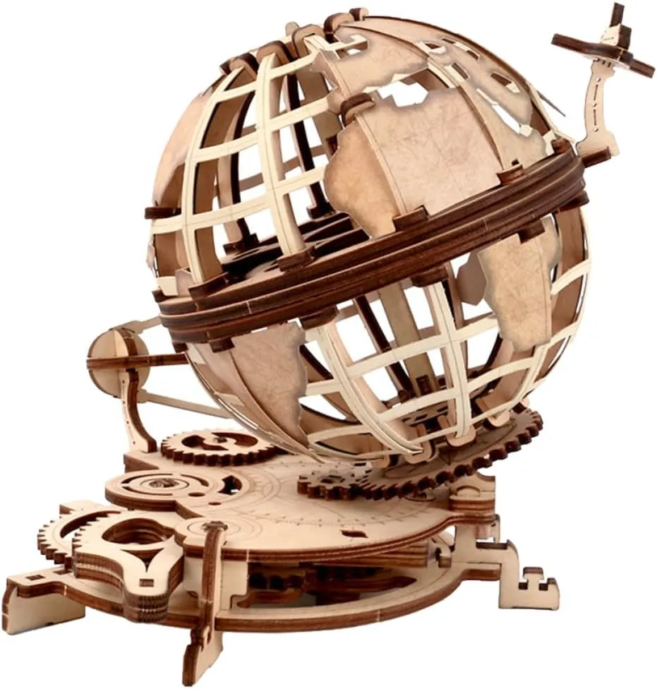 BESPORTBLE 1Set DIY Puzzle Kit Interactive Tabletop Globe Decor with Elegantly Carved Base Educational Fun for Unique Office Desk Gadget Beige