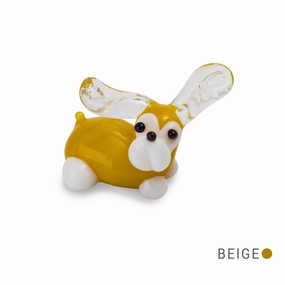 BEV the Dog with One Ear Up Collectible Miniature Glass Figurine in Tynies Collector's Frame