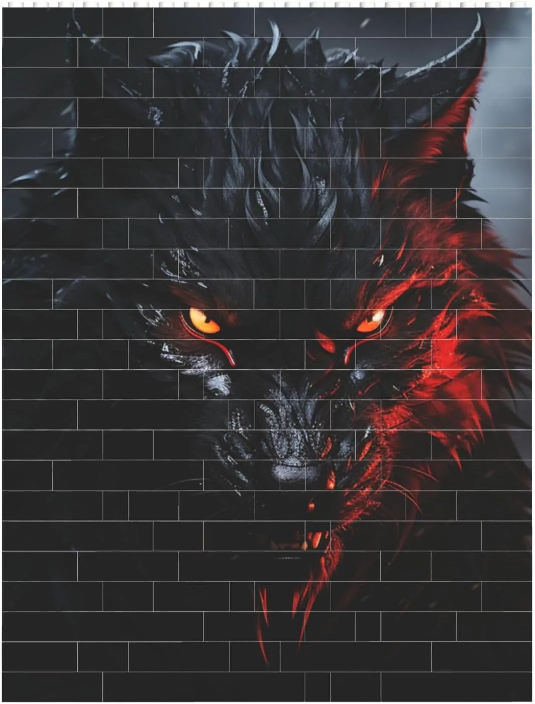 Big Black Wolf with Red Eyes Building Block Puzzle Personalized Building Bricks Block Puzzle Building Family Keepsake DIY Brick Block Puzzles Valentine's Day Gifts for Home Decor Brick Puzzle