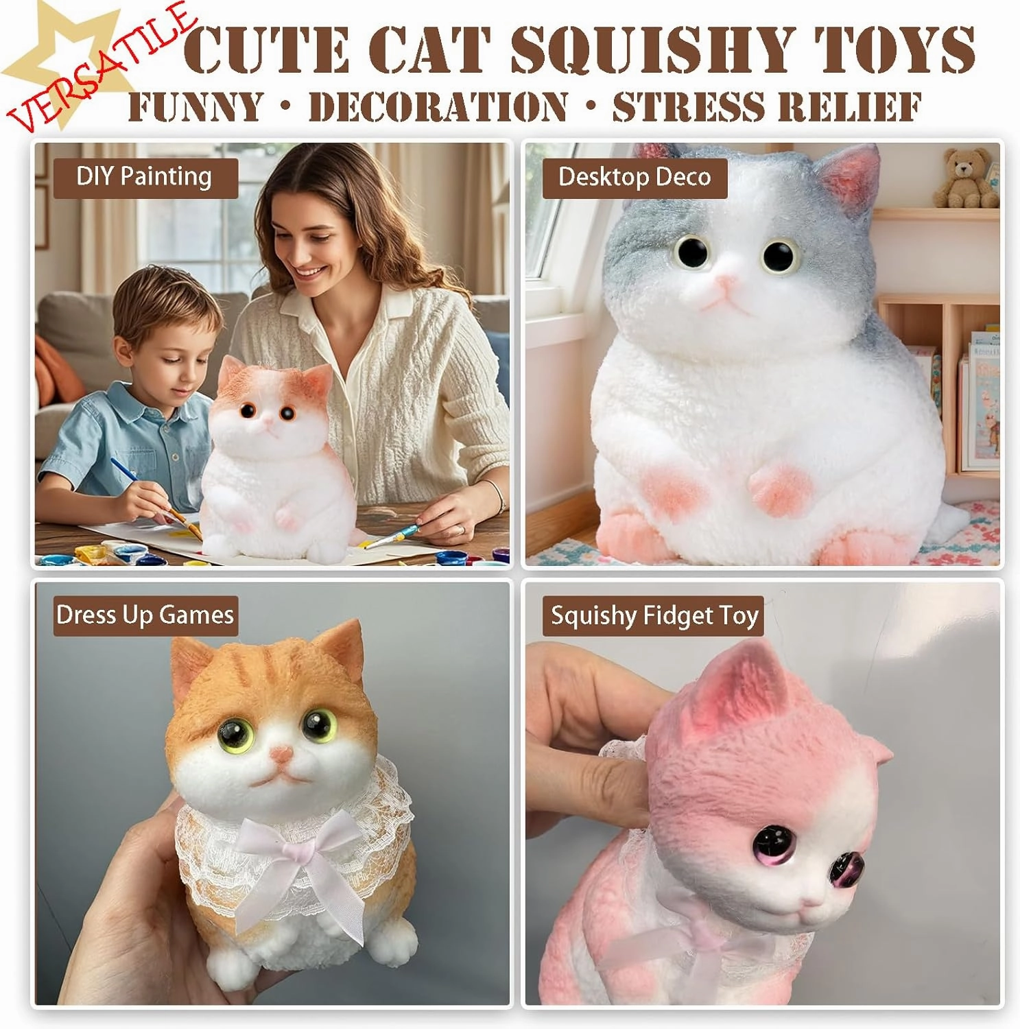 Big taba Squishy Cat, Handmade Squishy Cat for Adult/Kids, Stress Relief,Cute & Soft Cat Design, Perfect Squeeze Toys Gift for Relaxation and Fun (Medium 5''*3'')