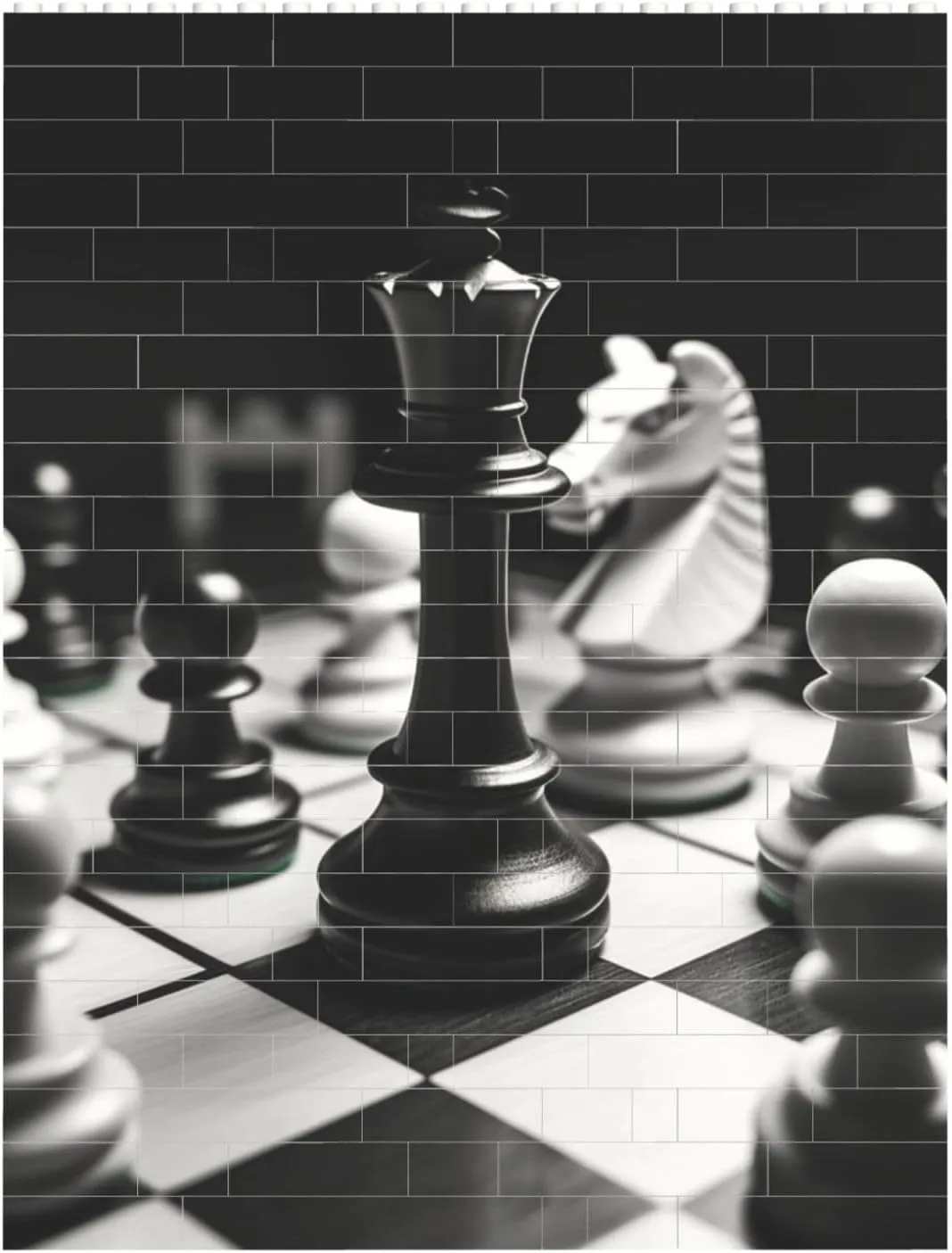 Black and White Chess Building Block Puzzle Personalized Building Bricks for Adults Square Shaped Block Puzzle Building Brick Block Puzzles Valentine's Day Gifts for Home Decor Brick Puzzle