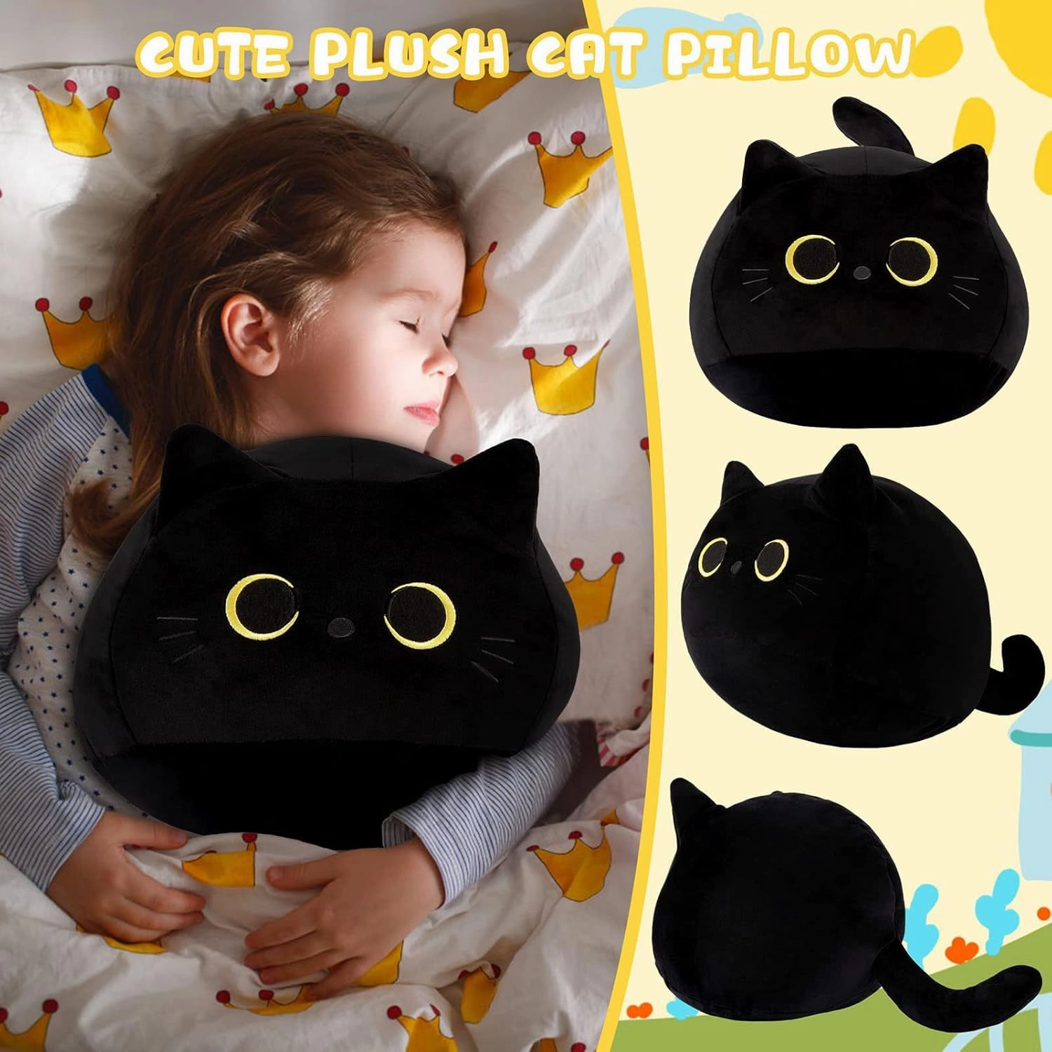 Black Cat Plush Toy 20 Inch Black Cat Pillow, Soft Stuffed Cat Plush Doll, Plushie Cat Pillow Cat Stuffed Animals for Kids Birthday Girlfriend Valentines Gift