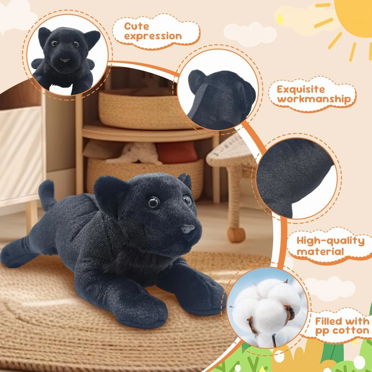 Black Panther Stuffed Animal 24" Jaguar Stuffed Animal Cute Black Panther Plush Realistic Jungle Stuffed Panther Toy Pillow Soft Plush Toy Birthday Valentine's Day Gift for Kids Girls Boys