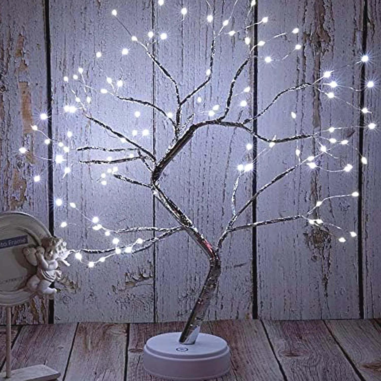 Bonsai Tree Light 108 LED Artificial Tree Lamp, Battery and USB Operated (White Glow Silver Branch)