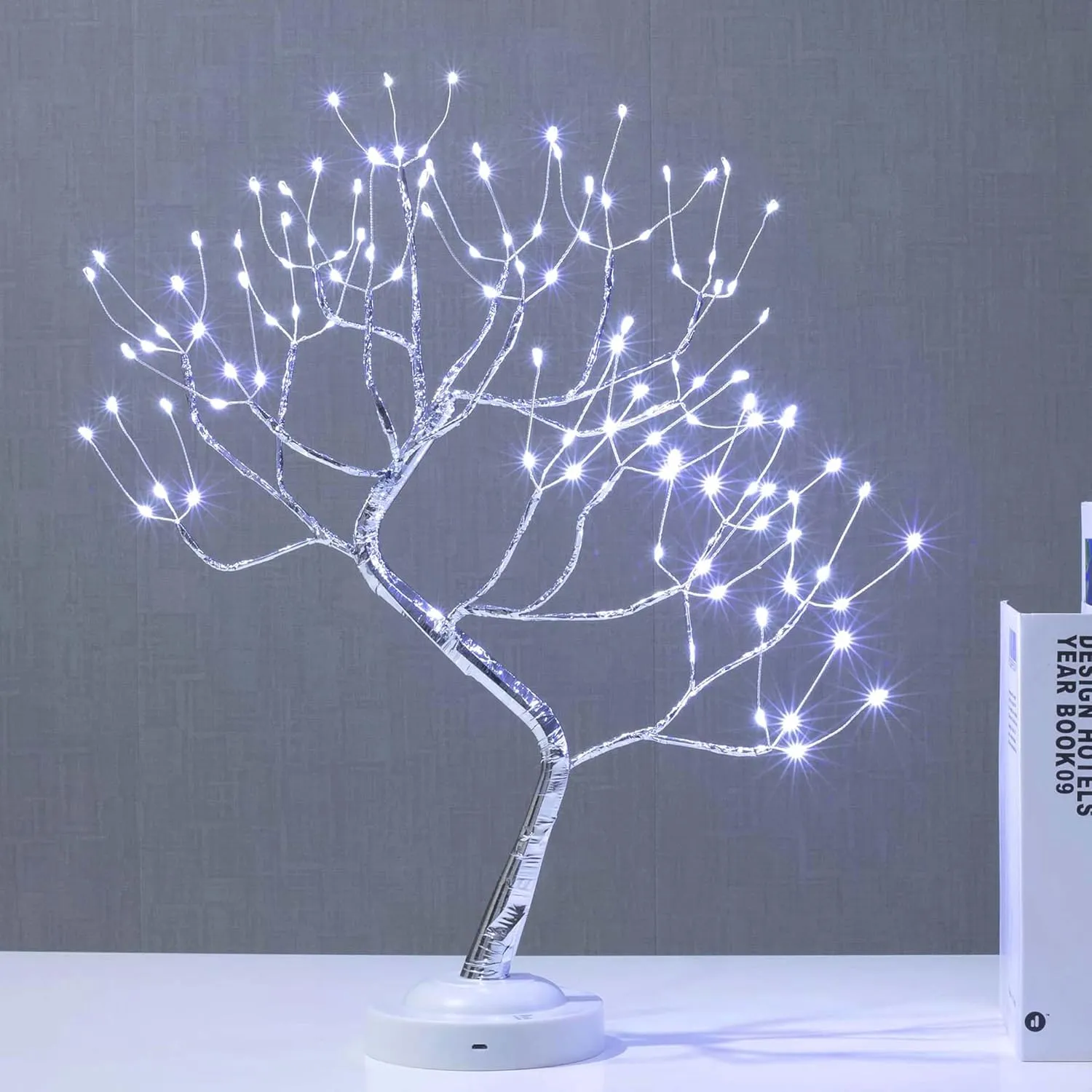 Bonsai Tree Light 108 LED Artificial Tree Lamp, Battery and USB Operated (White Glow Silver Branch)