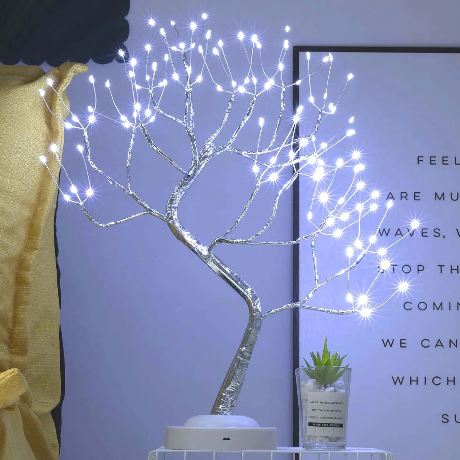 Bonsai Tree Light 108 LED Artificial Tree Lamp, Battery and USB Operated (White Glow Silver Branch)