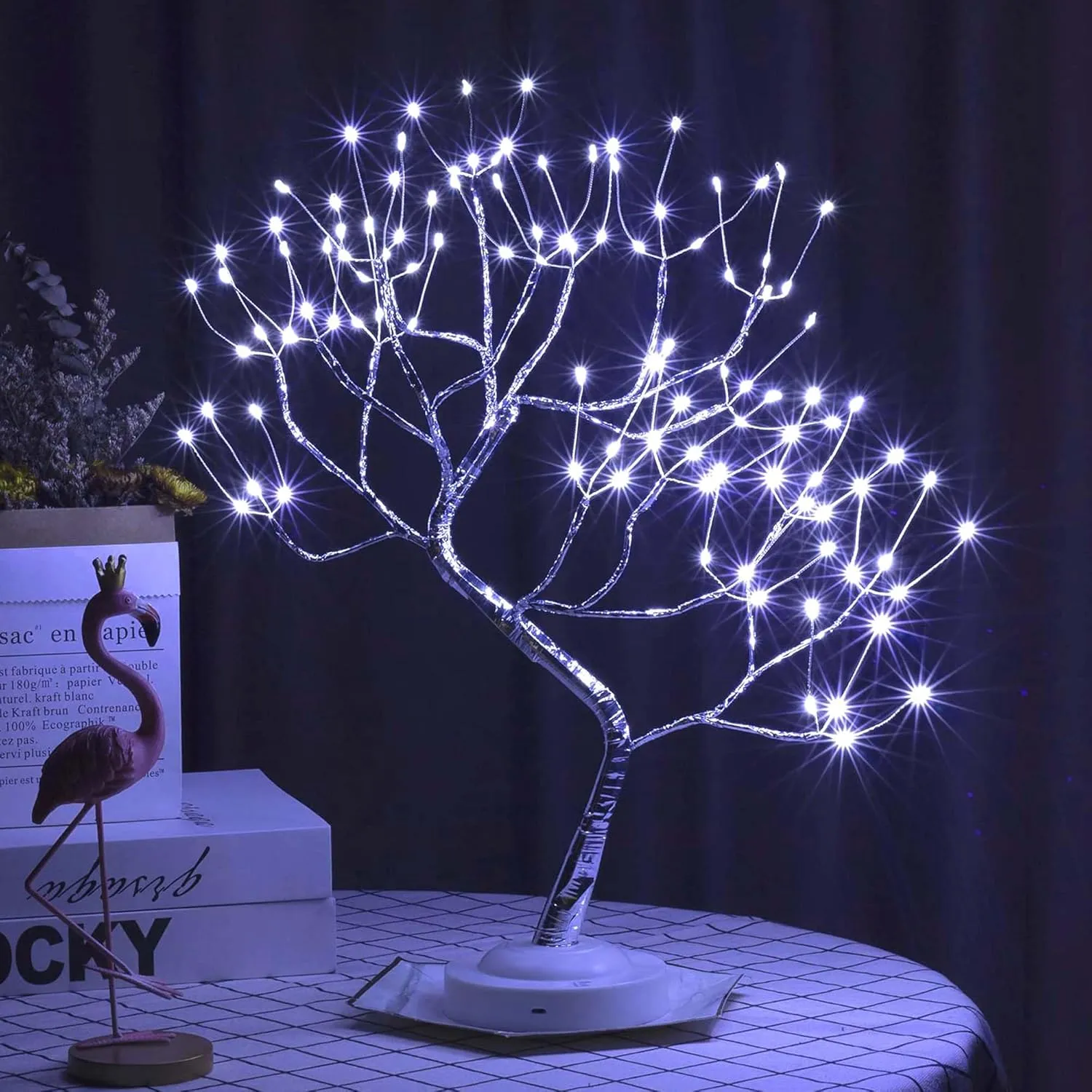 Bonsai Tree Light 108 LED Artificial Tree Lamp, Battery and USB Operated (White Glow Silver Branch)