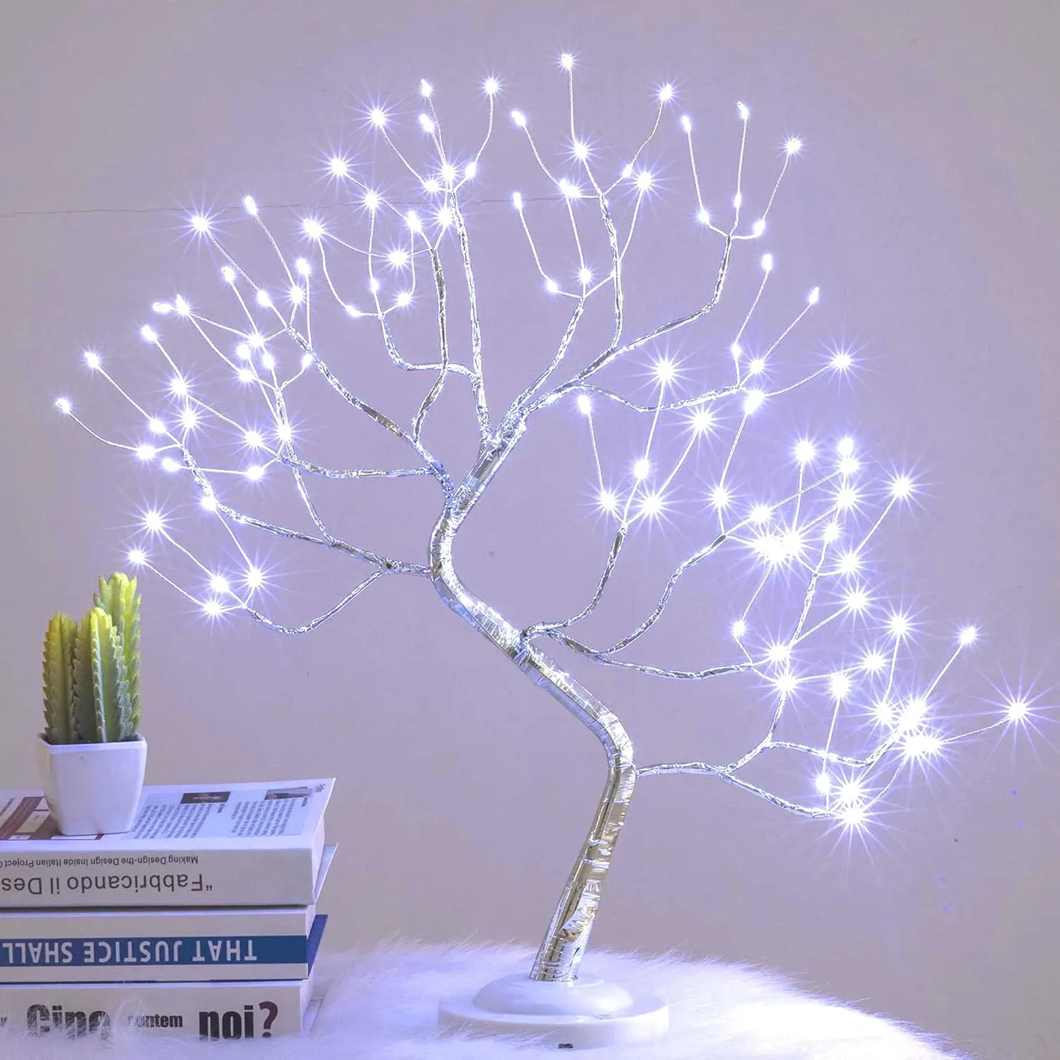 Bonsai Tree Light 108 LED Artificial Tree Lamp, Battery and USB Operated (White Glow Silver Branch)