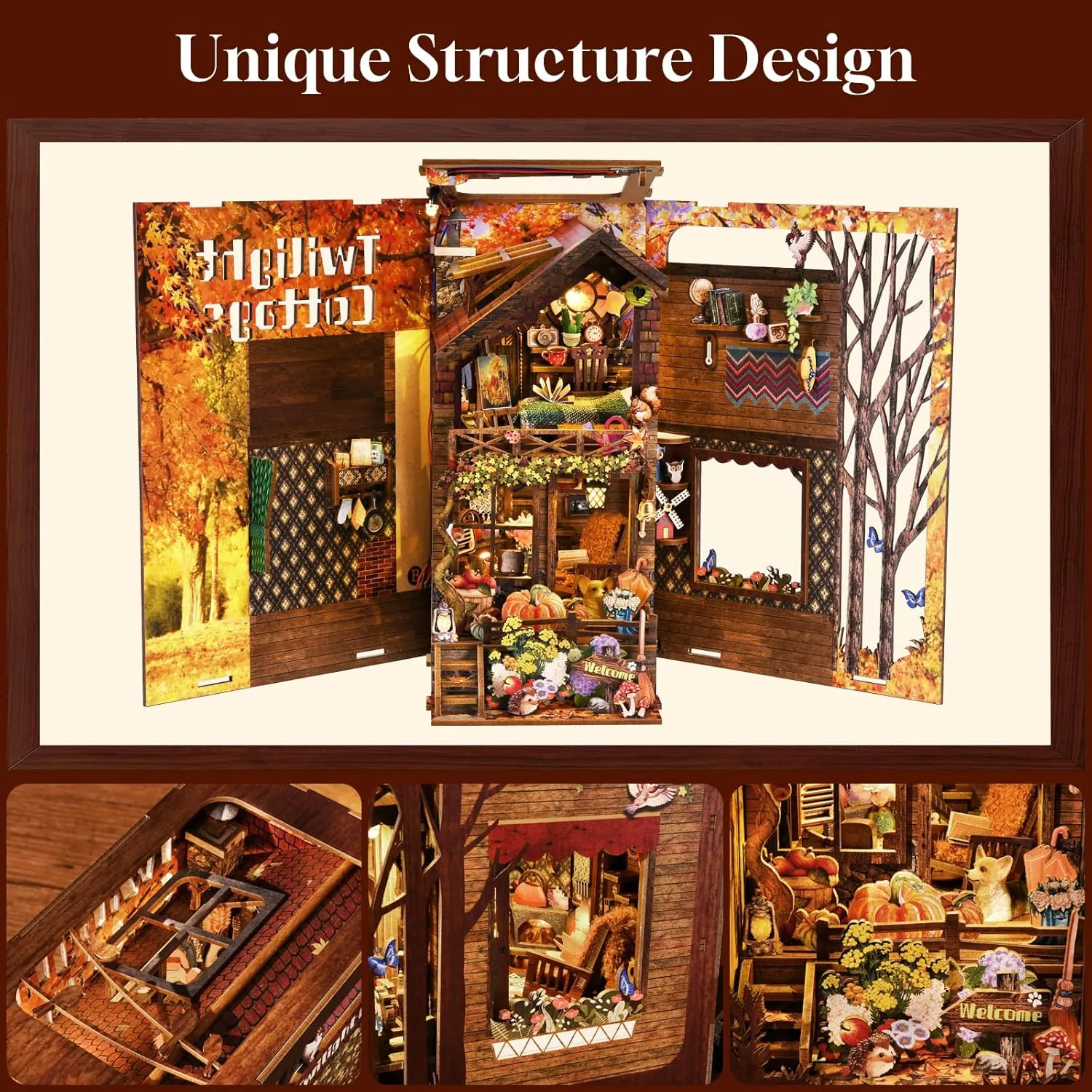 Book Nook Kit, Booknook Kits for Adults and Teens, DIY 3D Wooden Puzzle Bookend Miniature Dollhouse Kit Bookshelf Decor Alley Build Model with LED Light