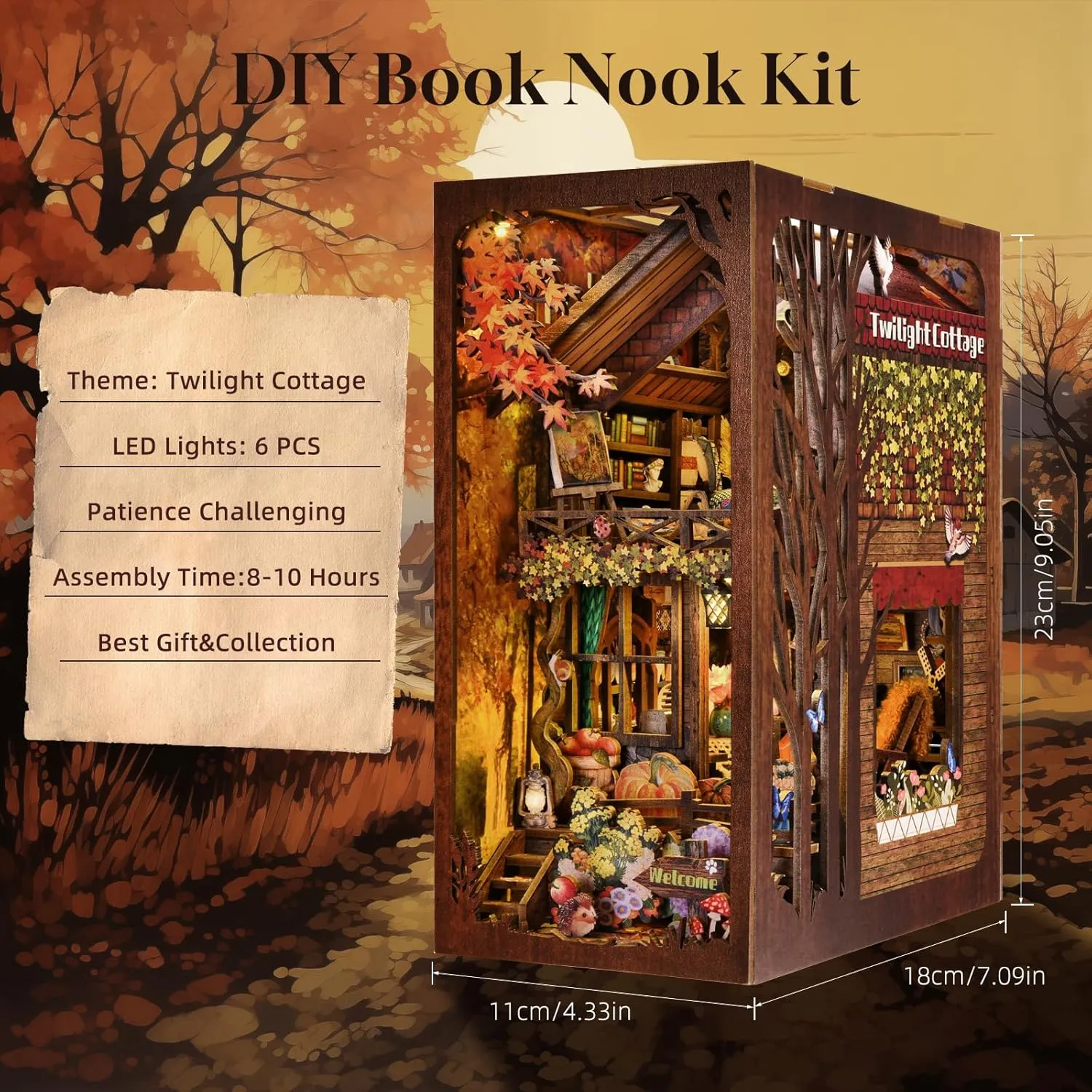 Book Nook Kit, Booknook Kits for Adults and Teens, DIY 3D Wooden Puzzle Bookend Miniature Dollhouse Kit Bookshelf Decor Alley Build Model with LED Light