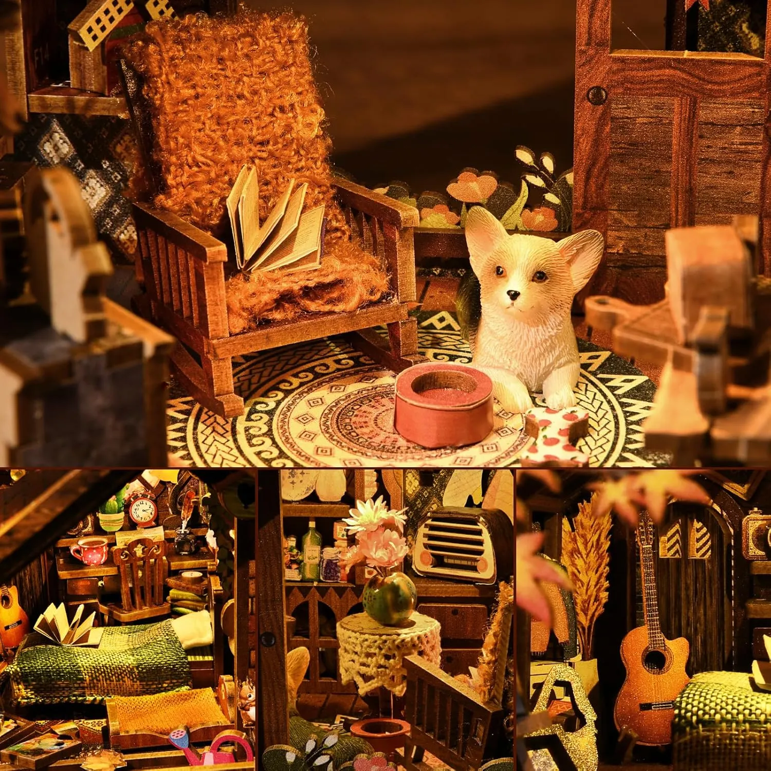 Book Nook Kit, Booknook Kits for Adults and Teens, DIY 3D Wooden Puzzle Bookend Miniature Dollhouse Kit Bookshelf Decor Alley Build Model with LED Light