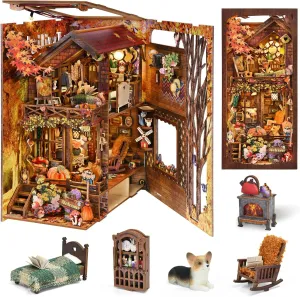 Book Nook Kit, Booknook Kits for Adults and Teens, DIY 3D Wooden Puzzle Bookend Miniature Dollhouse Kit Bookshelf Decor Alley Build Model with LED Light