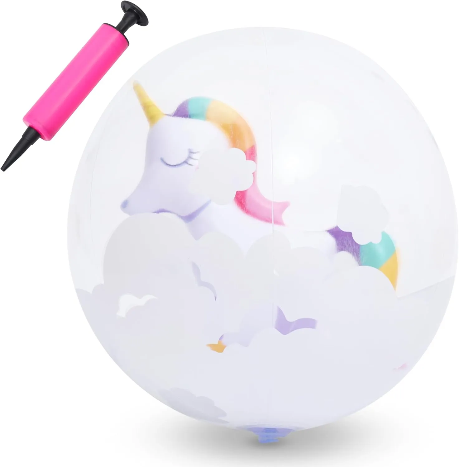 Botabee Beach Balls- Floating Beach Ball for Kids - Clear Inflatable Swim Balls with Unicorn Inside - Blow Up Swimming Pool Ball for Outdoor Water Party Games - Fun Summer Toys