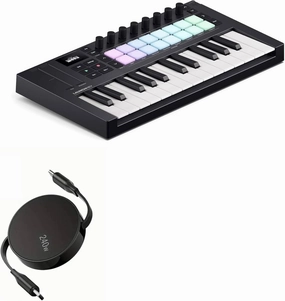 BoxWave Cable Compatible with Novation Launchkey Mini 25 MK4 - PD miniSync (240W), Retractable PD 240W Portable USB Type-C Cable - Jet Black