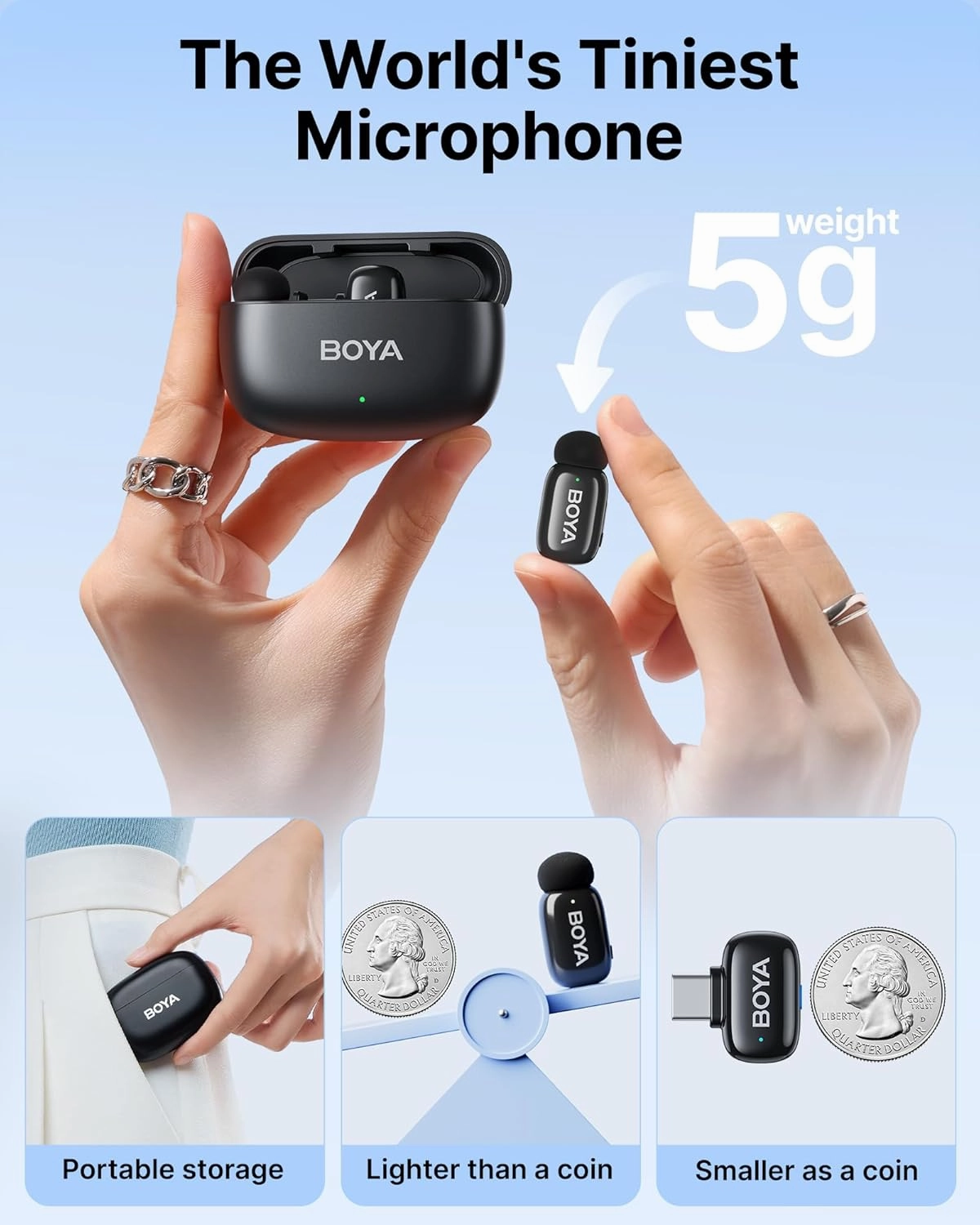BOYA mini Wireless Lavalier Microphone for Android/Tablets/PC with USB C Plug,Noise Reduction,30H Battery Life with Charging Case,AI Voice Changer,Lapel Microphone Wireless for Video Recording Podcast