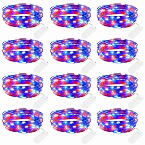 Brightown 4th of July Decor Patriotic Fairy Lights, 7 FT. Silver Wire Red White Blue String Lights, Firefly Starry Moon Lights, Micro LED Mini Fairy Lights for Jars DIY Picture Wedding
