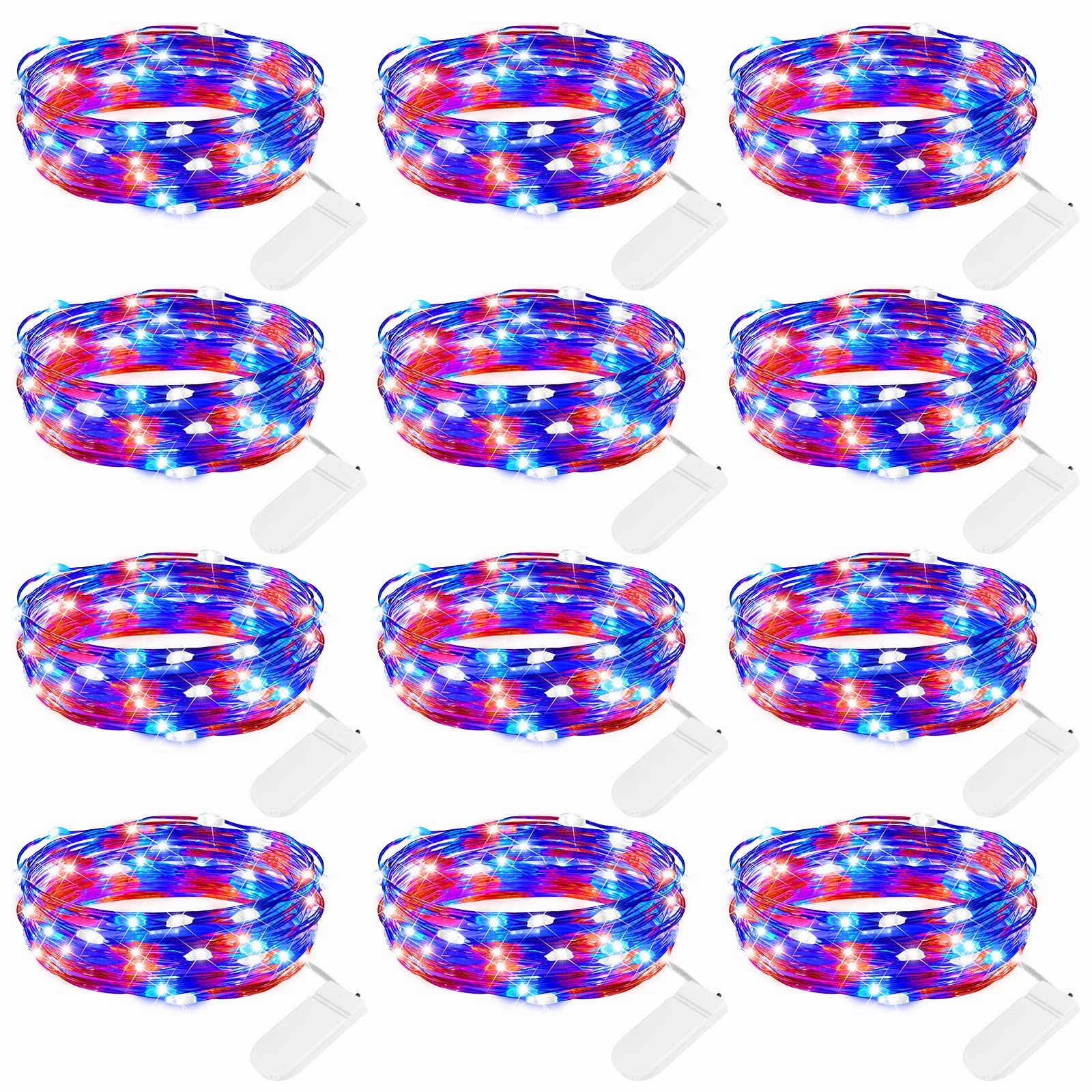 Brightown 4th of July Decor Patriotic Fairy Lights, 7 FT. Silver Wire Red White Blue String Lights, Firefly Starry Moon Lights, Micro LED Mini Fairy Lights for Jars DIY Picture Wedding