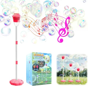 Bubble Stand Machine Automatic, 47in Bubble Torch Garden Lamp, Removable Rechargable Outdoor Toy for Kids, with Night Light and Music, Machine for Wedding Kids Toddlers Birthday Party