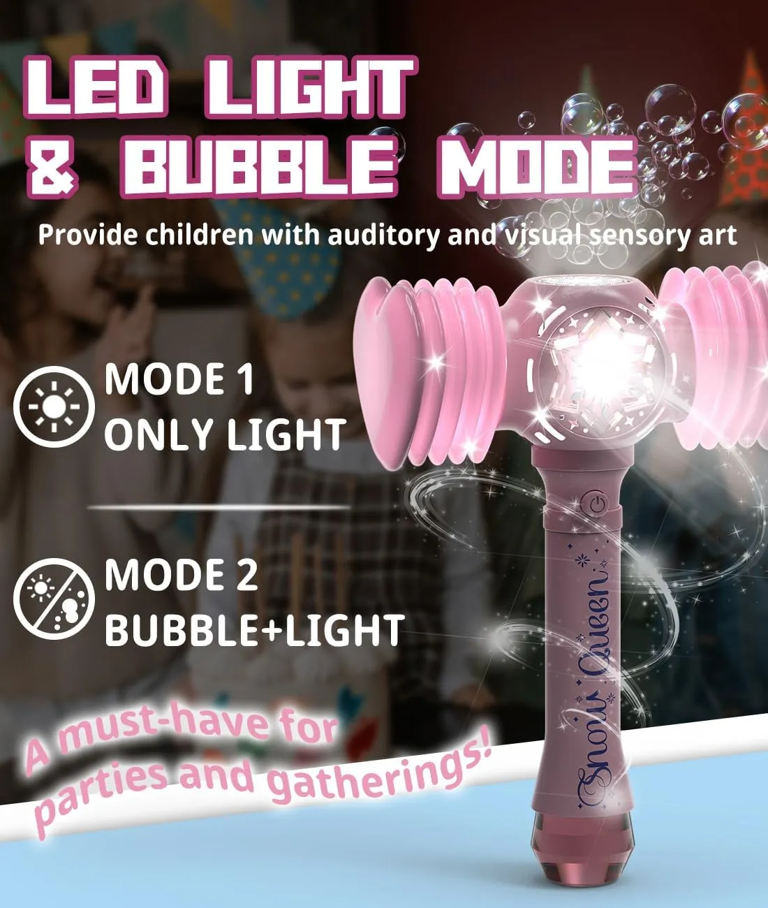 Bubble Wand with Squeaky Hammer - LED Bubble Machine for Girls with Batteries & Solutions - Outdoor Toys Gifts for Toddlers & Kids Ages 3  Birthday Party Easter