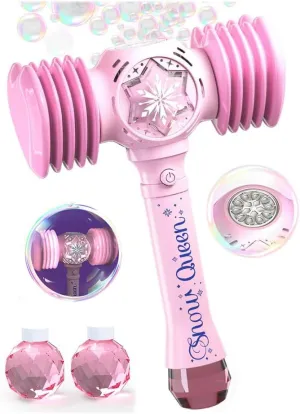 Bubble Wand with Squeaky Hammer - LED Bubble Machine for Girls with Batteries & Solutions - Outdoor Toys Gifts for Toddlers & Kids Ages 3  Birthday Party Easter