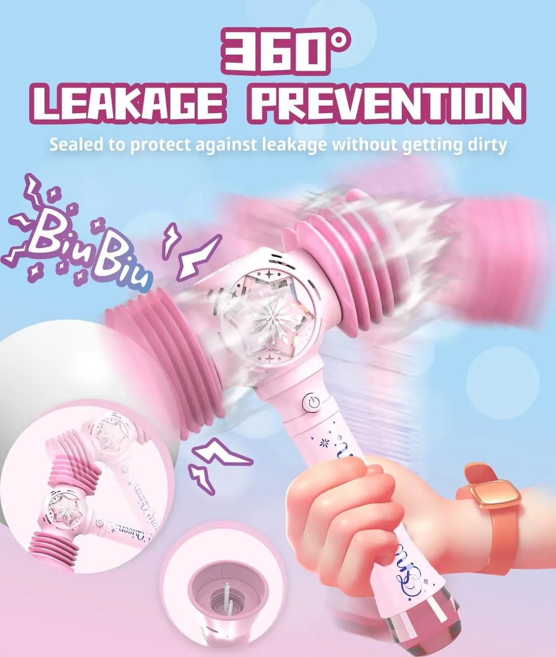 Bubble Wand with Squeaky Hammer - LED Bubble Machine for Girls with Batteries & Solutions - Outdoor Toys Gifts for Toddlers & Kids Ages 3  Birthday Party Easter