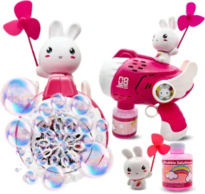 BUBBLEFUN Bubble Gun Blaster, Pink Rabbit Bubble Blaster Gun with Bubble Solution, Light Up Bubble Gun, Bubble Guns for Kids Ages 3-5 and Above, Bubble Guns for Kids Outdoor Indoor