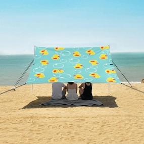 Bubbles Ducks Cute Beach Canopy Tent Anti-UV & Wind Resistant, Camping Sun Shelter Easy Setup Portable,Outdoor Shade Tents with Sandbags,Sand Shovels,Ground Pegs & Stability Poles