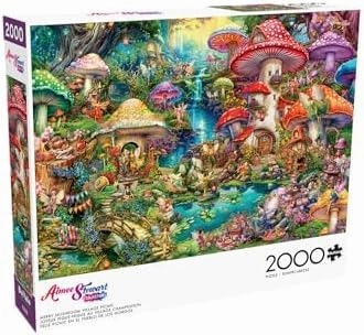 Buffalo Games - Aimee Stewart - Merry Mushroom Village Picnic - 2000 Piece Jigsaw Puzzle for Adults Challenging Puzzle Perfect for Game Nights - Finished Size is 38.50 x 26.50