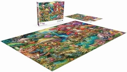 Buffalo Games - Aimee Stewart - Merry Mushroom Village Picnic - 2000 Piece Jigsaw Puzzle for Adults Challenging Puzzle Perfect for Game Nights - Finished Size is 38.50 x 26.50